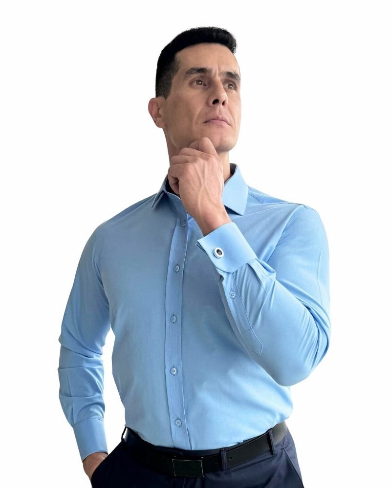 Camisa azul claro italiana com punho duplo refinado