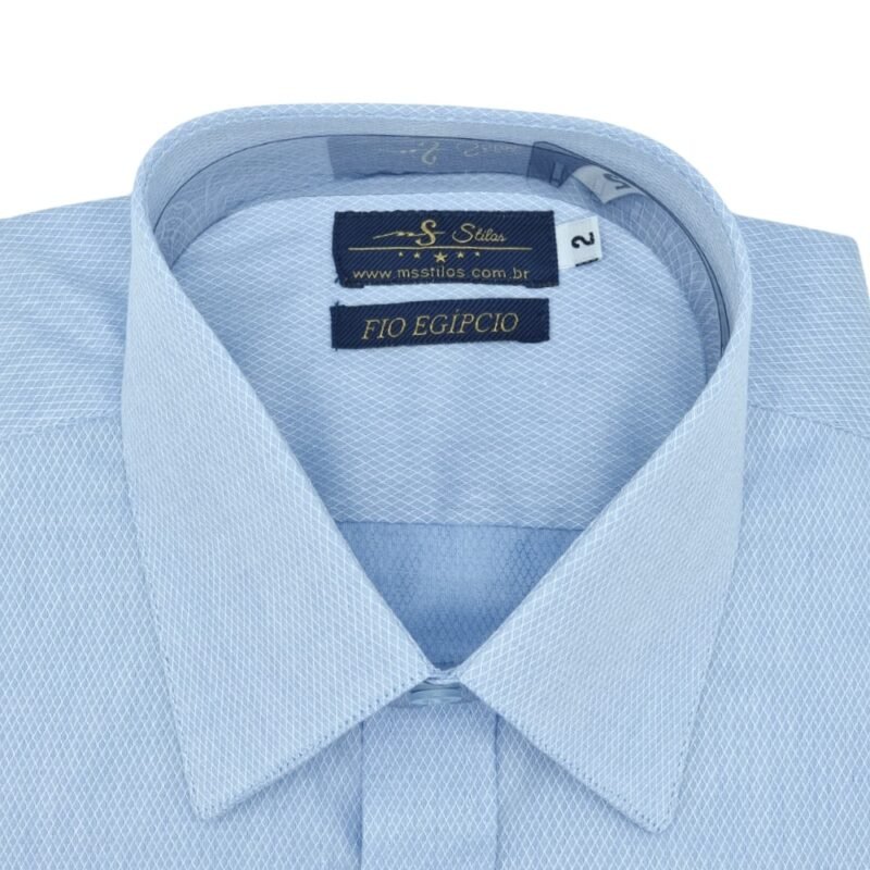 Detalhe interno gola camisa francesa fio egípcio azul maquinetado premium