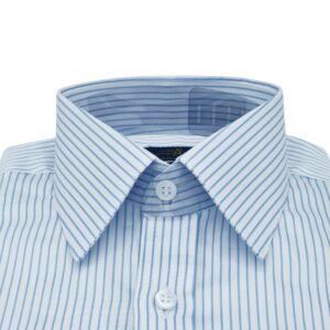 Gola estruturada em camisa francesa branca listrada azul