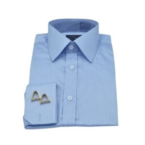 Camisa francesa masculina azul listrada branca com punho duplo