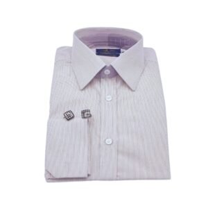 Camisa francesa masculina bordô claro listrada com punho duplo