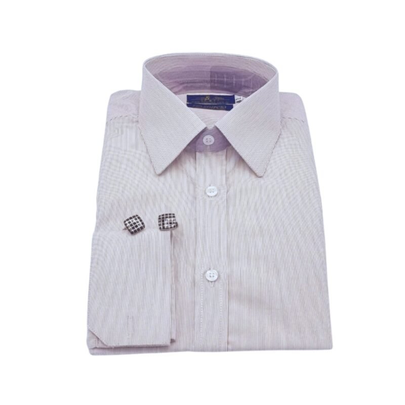 Camisa francesa masculina bordô claro listrada com punho duplo