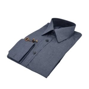 Camisa social cinza chumbo fio egípcio vista lateral elegante