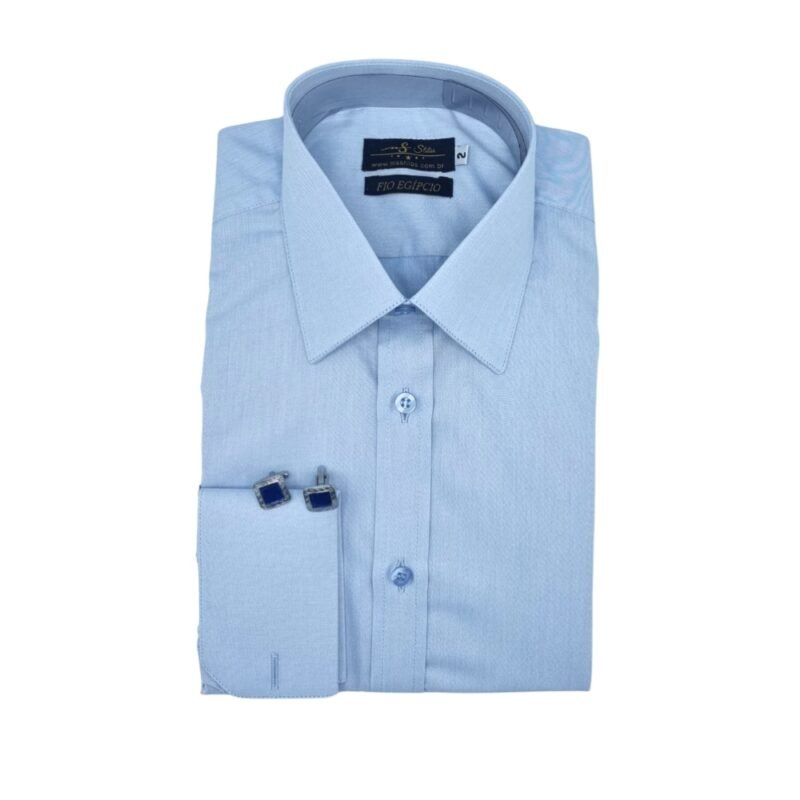 Camisa francesa fio egípcio azul clarinho com punho duplo elegante