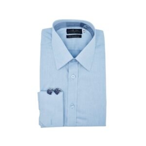 Camisa francesa fio egípcio azul maquinetado com punho duplo elegante