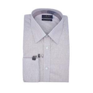 Camisa francesa bordô claro listrada discreta em fio egípcio