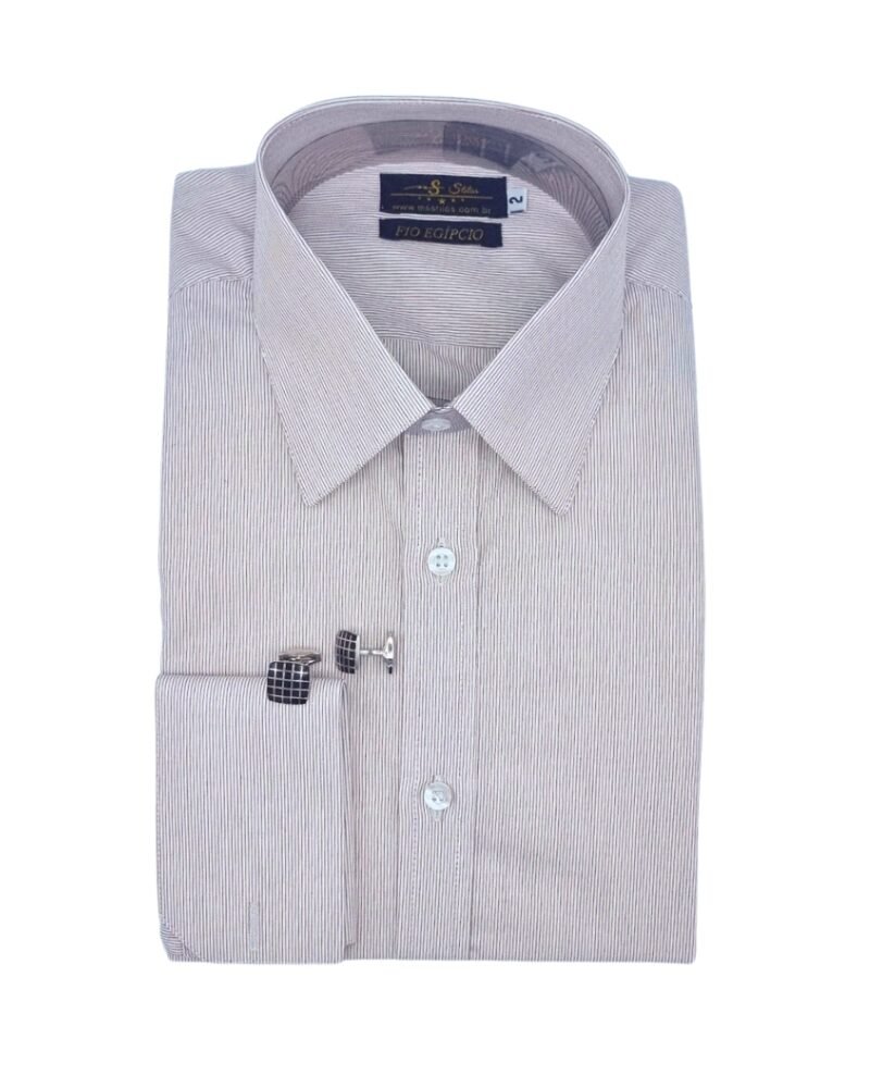 Camisa francesa bordô claro listrada discreta em fio egípcio