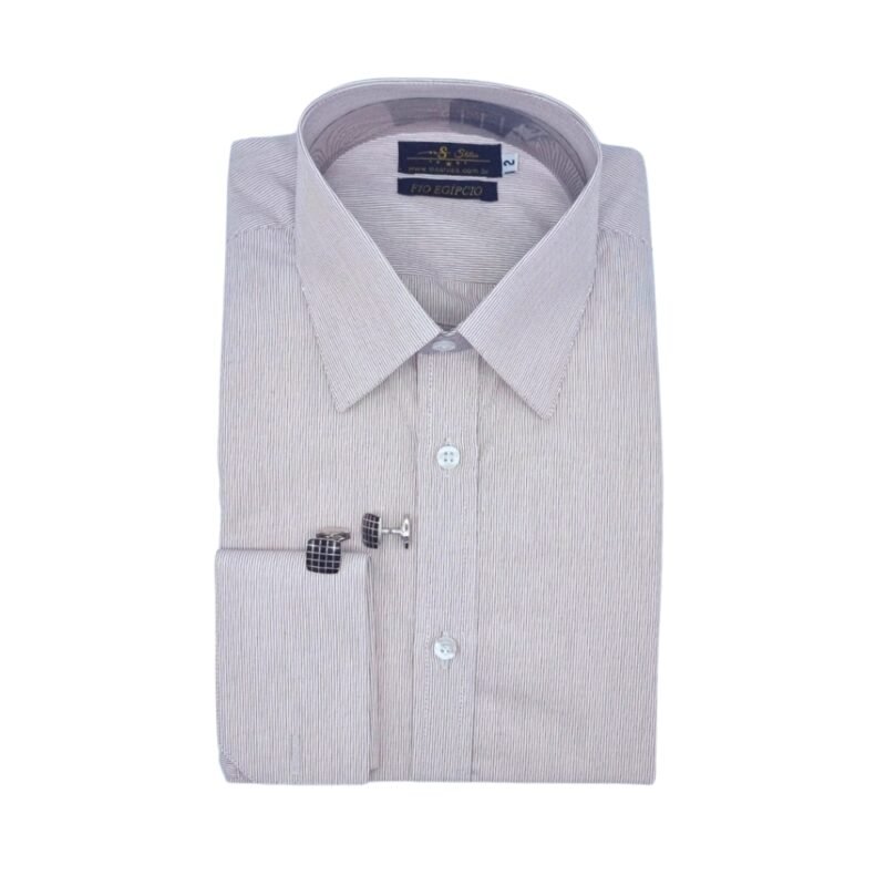 Camisa francesa bordô claro listrada discreta em fio egípcio