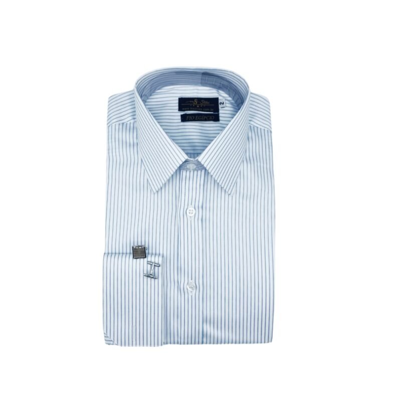 Camisa francesa branca com listra azul em fio egípcio premium