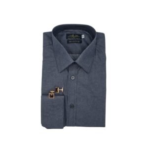 Camisa francesa fio egípcio cinza chumbo com punho duplo elegante