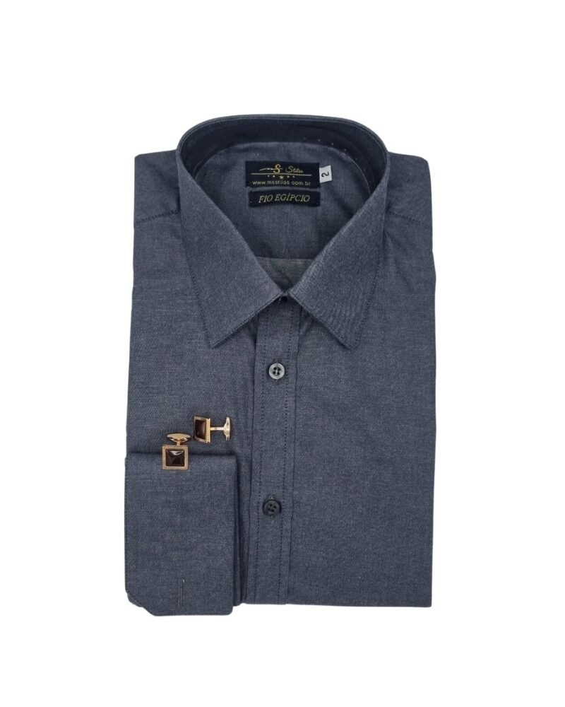 Camisa francesa masculina fio egípcio cinza chumbo tecido premium