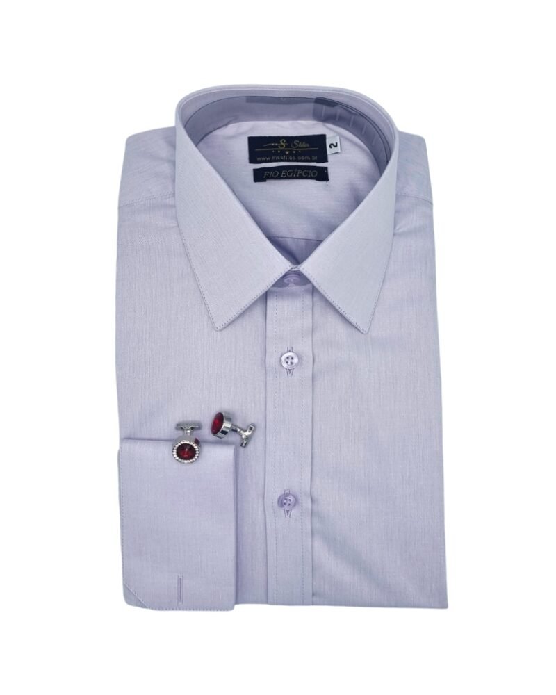 Camisa francesa fio egípcio lilás claro com punho duplo elegante