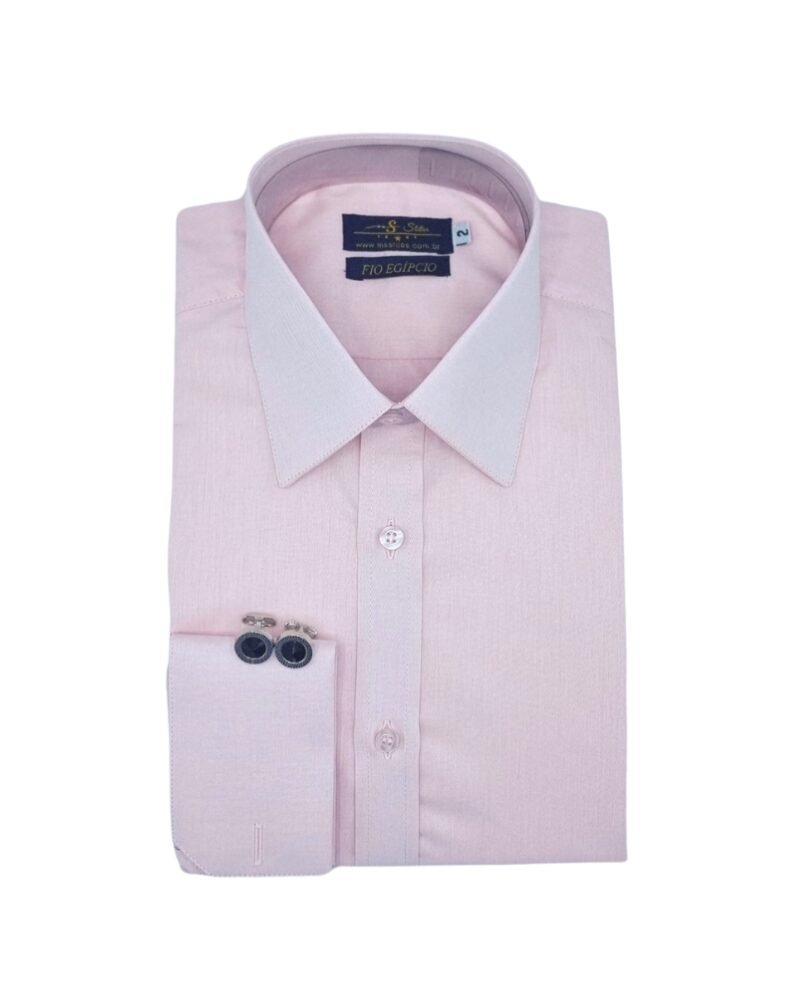 Camisa francesa fio egípcio rosa claro com punho duplo elegante