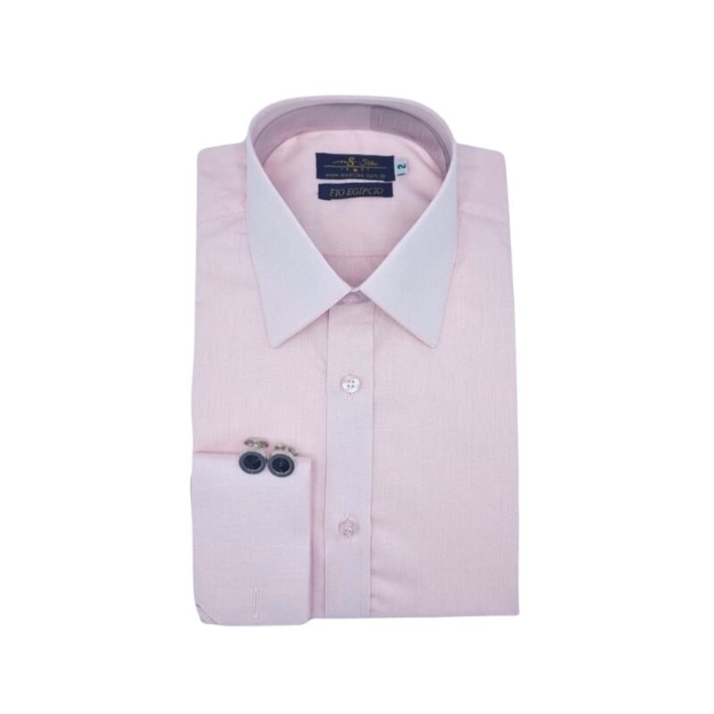 Camisa francesa fio egípcio rosa claro com punho duplo elegante