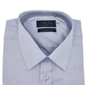 Detalhe gola estruturada camisa francesa lilás claro tecido premium