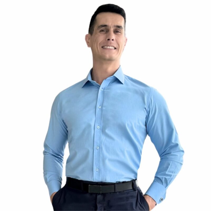Camisa social azul claro italiana masculina elegante