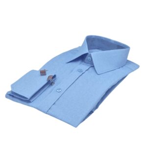 Camisa Azul Claro Tecido Quadriculado Francesa