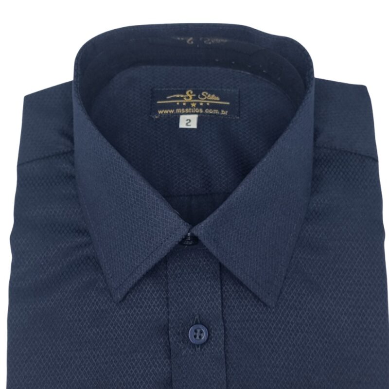 Camisa Francesa Azul Marinho Escama de Peixe