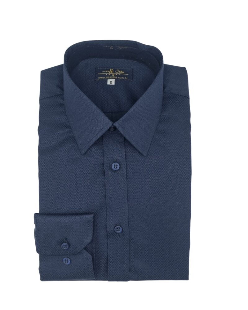 Camisa Francesa Azul Marinho Escama de Peixe
