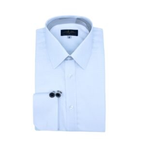 Camisa branca masculina em tecido gravataria francesa com punho duplo