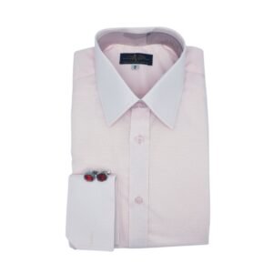 Camisa rosa claro masculina em tecido gravataria francesa dobrada frontal