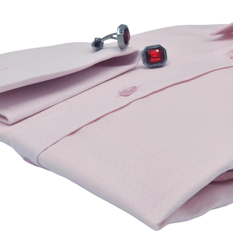 Punho duplo da camisa rosa claro masculina em tecido gravataria francesa