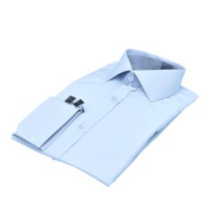 Camisa social branca masculina em tecido gravataria dobrada em perspectiva