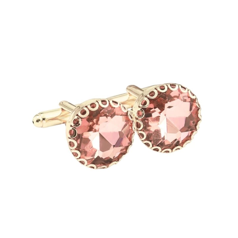 Abotoadura para camisa cor Dourada Pedra Rosa