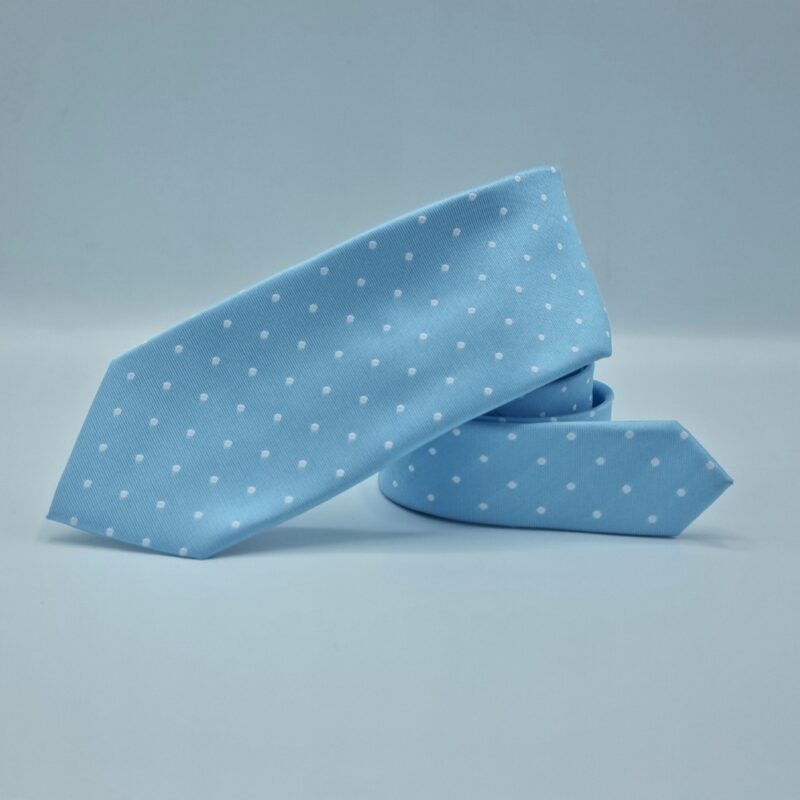 Gravata Marca TOMMY HIFIGER Azul Claro Poa Branco 8,5 cm x 1,48 Cm Tradicional