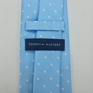 Gravata Marca TOMMY HIFIGER Azul Claro Poa Branco 8,5 cm x 1,48 Cm Tradicional