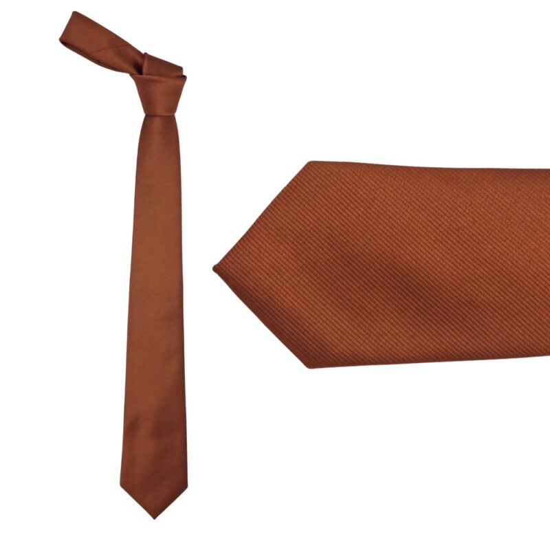 Gravata Salmão Escuro Listrada Semi Slim 7,5 cm