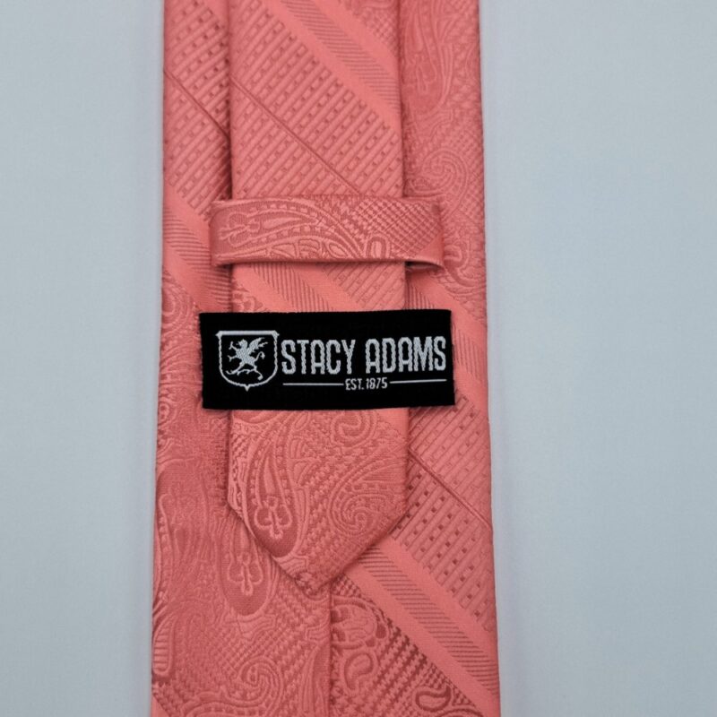 Etiqueta original Stacy Adams na parte traseira da gravata salmão masculina