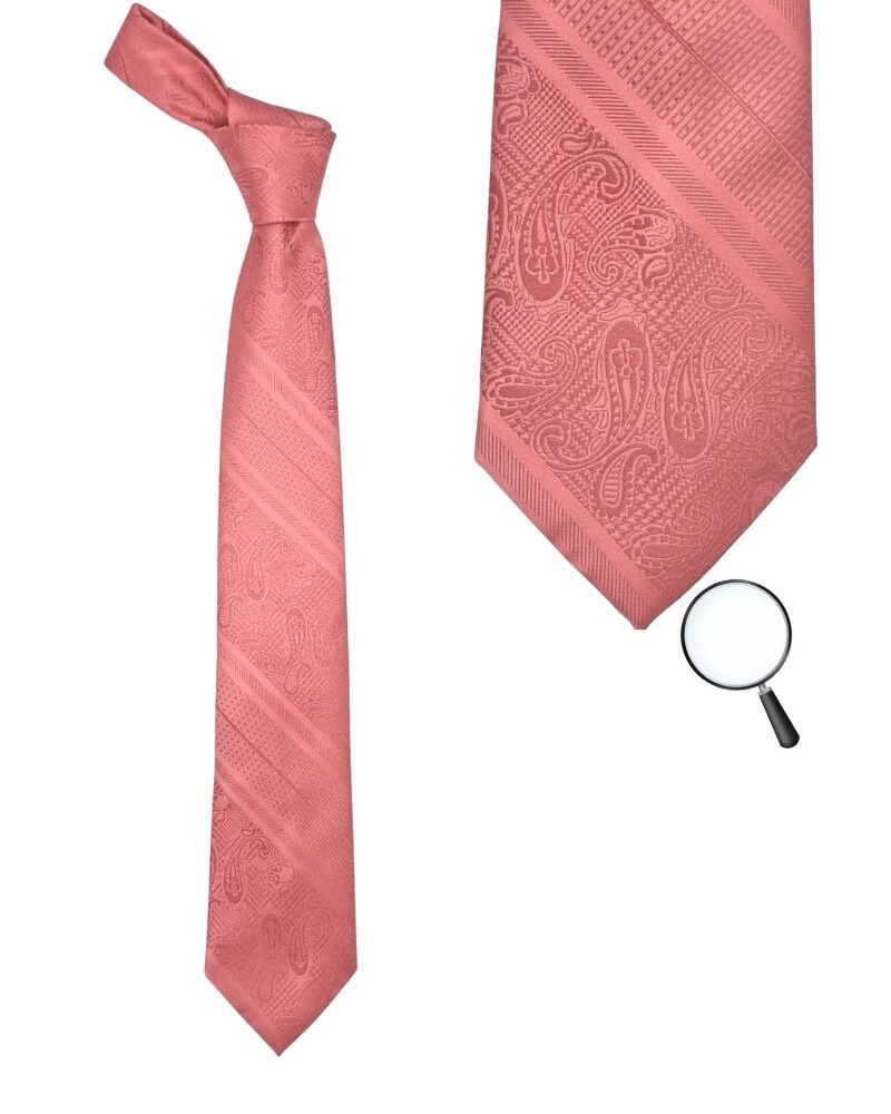 Gravata Stacy Adams salmão com detalhe ampliado do tecido