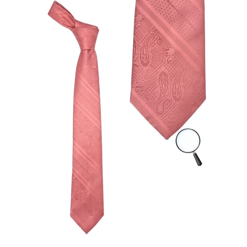 Gravata Stacy Adams salmão com detalhe ampliado do tecido