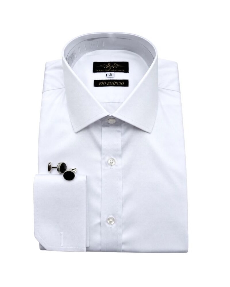 Camisa Egípcio Italiana Algodão e Elastano Branca Lisa