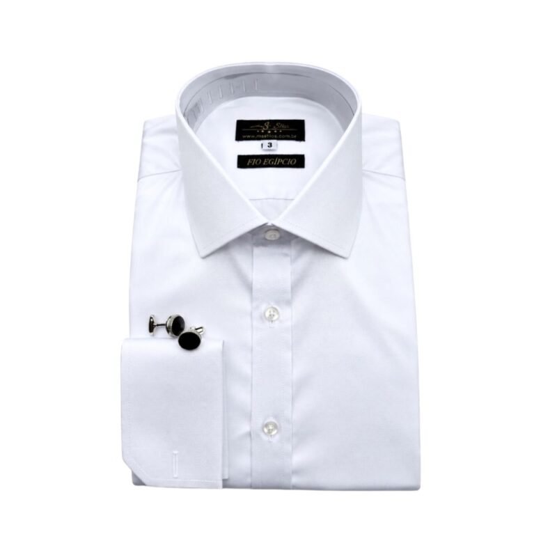 Camisa Egípcio Italiana Algodão e Elastano Branca Lisa