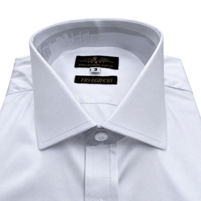 Camisa Egípcio Italiana Algodão e Elastano Branca Lisa