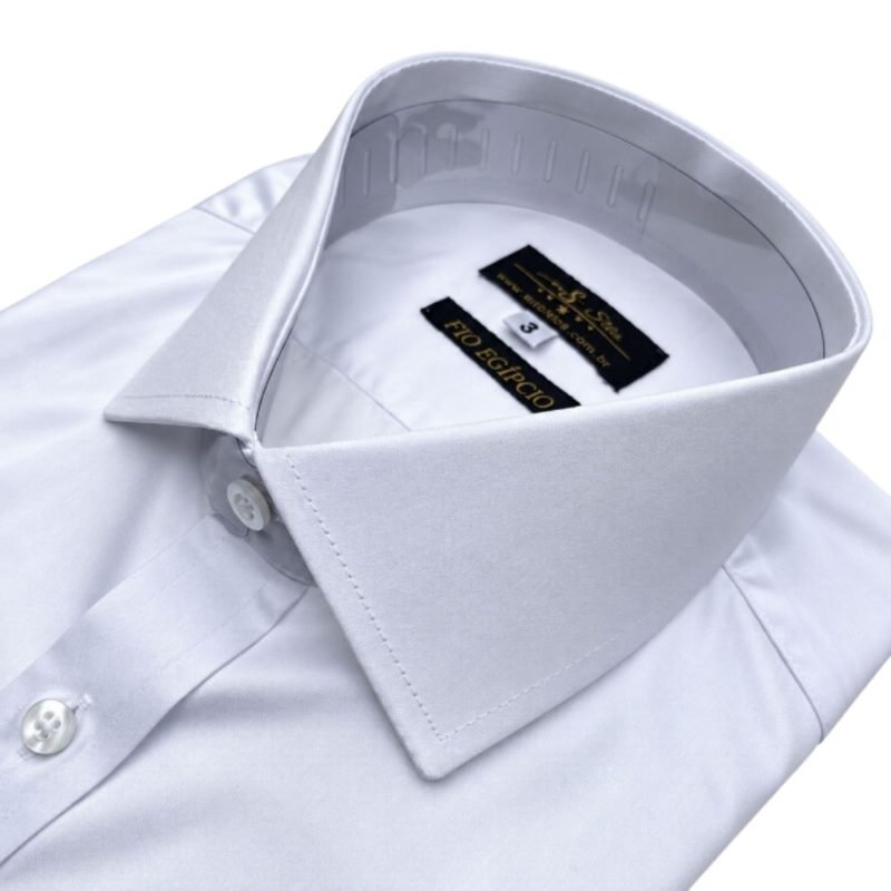 Camisa Egípcio Italiana Algodão e Elastano Branca Lisa