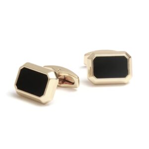 Par de abotoaduras douradas e pretas retangulares para camisa social