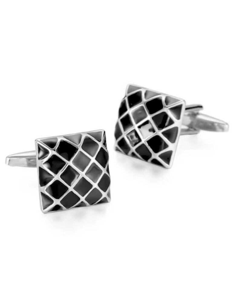 Abotoadura preta prata para camisa social com acabamento elegante