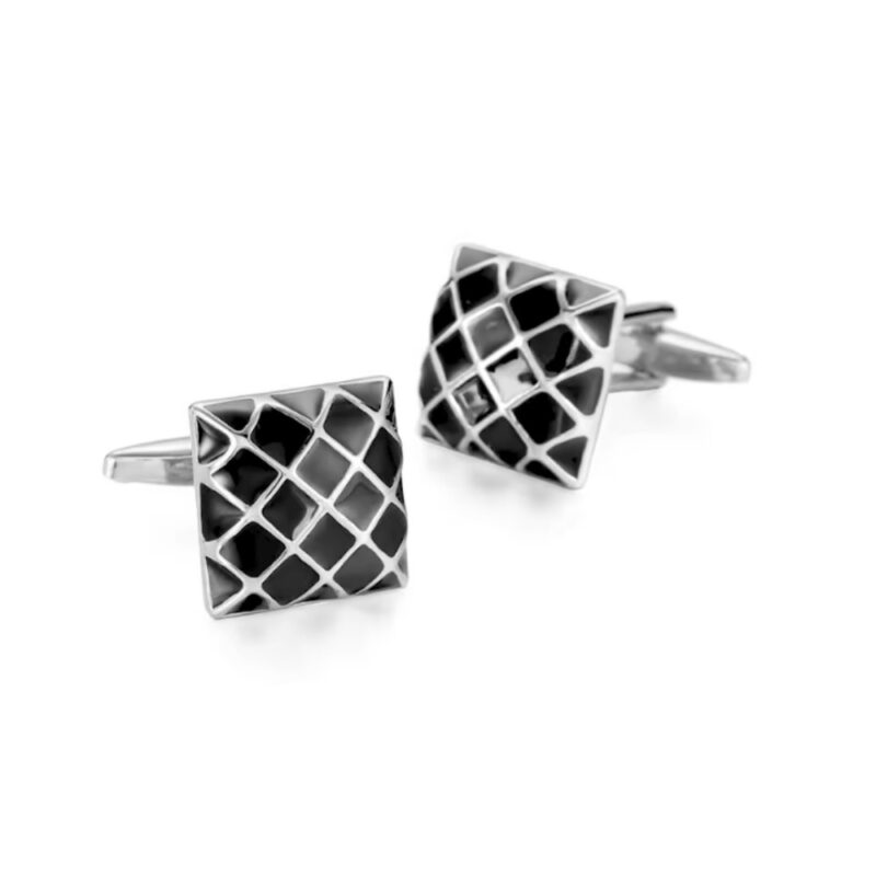 Par de abotoaduras preta prata para uso em camisas sociais masculinas