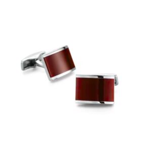 Par de abotoaduras prata com centro vinho para camisa social masculina