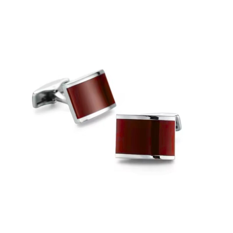 Par de abotoaduras prata com centro vinho para camisa social masculina