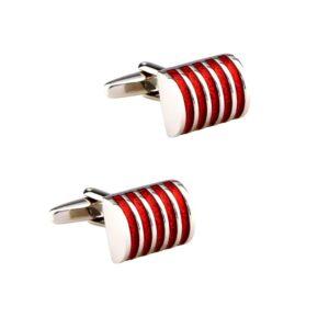 Abotoadura vermelha e prata para camisa punho duplo em aço inox elegante