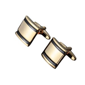 Vista frontal da botoadura dourada para camisa social com linhas modernas