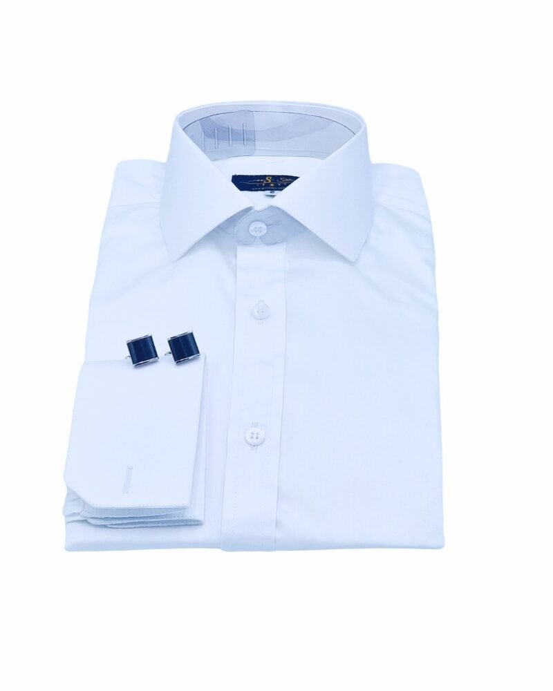 Camisa branca masculina em fio egípcio com gola italiana dobrada