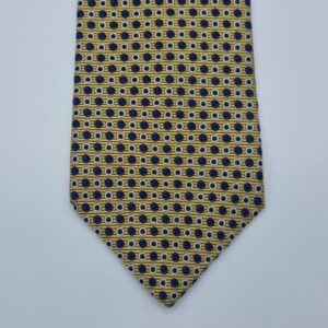 Estampa geométrica da gravata de seda amarela RBM Collection em padrão clássico