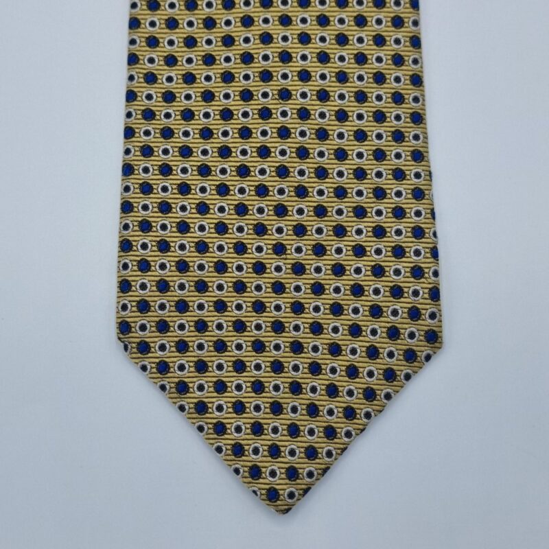 Estampa geométrica da gravata de seda amarela RBM Collection em padrão clássico