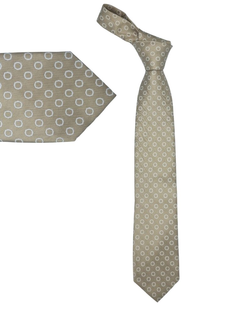 Gravata Paul Fredrick creme claro em seda com estampa circular discreta