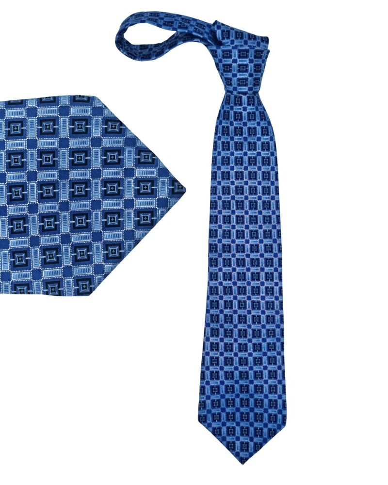 Gravata de seda azul Murano tradicional com estampa geométrica elegante